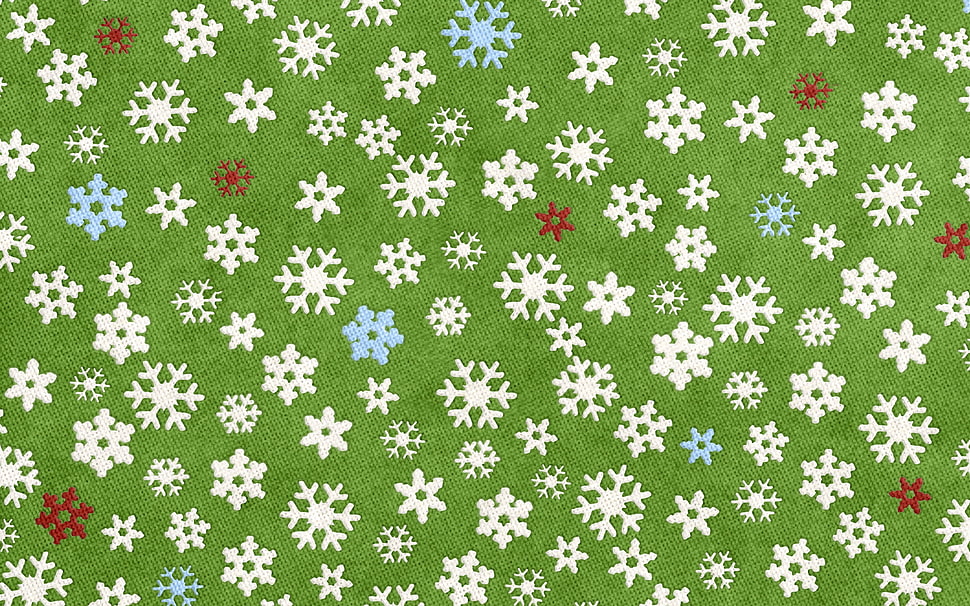 green and white snowflakes print textile HD wallpaper